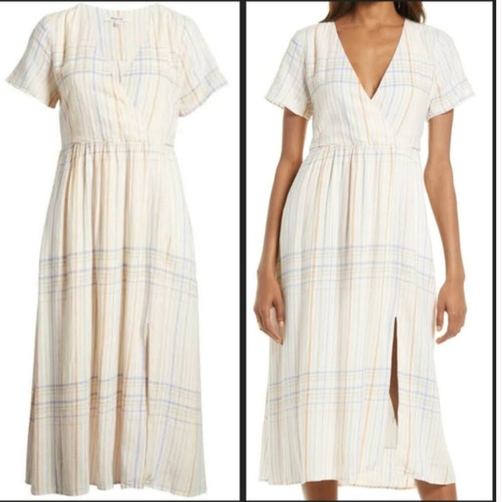Madewell Clara Plaid Linen Blend Midi Dress Womens Size X-Large NWT